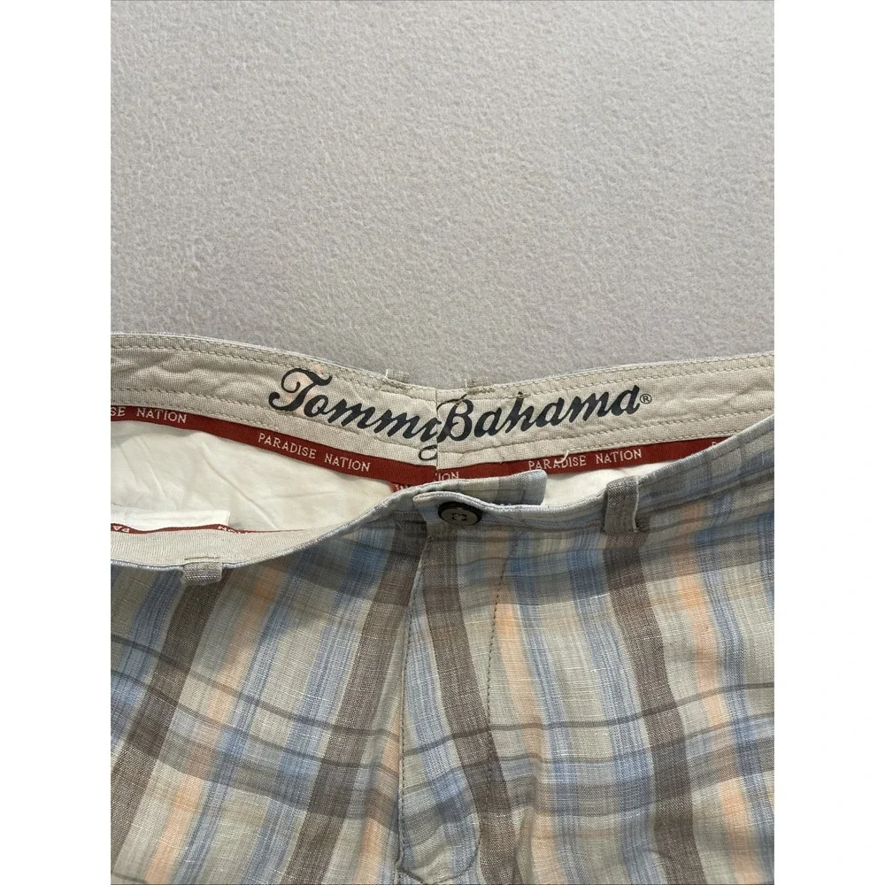 Tommy Bahama Men's Shorts‎ Blue Orange Plaid Linen Tencel 31x20 Paradise Nation